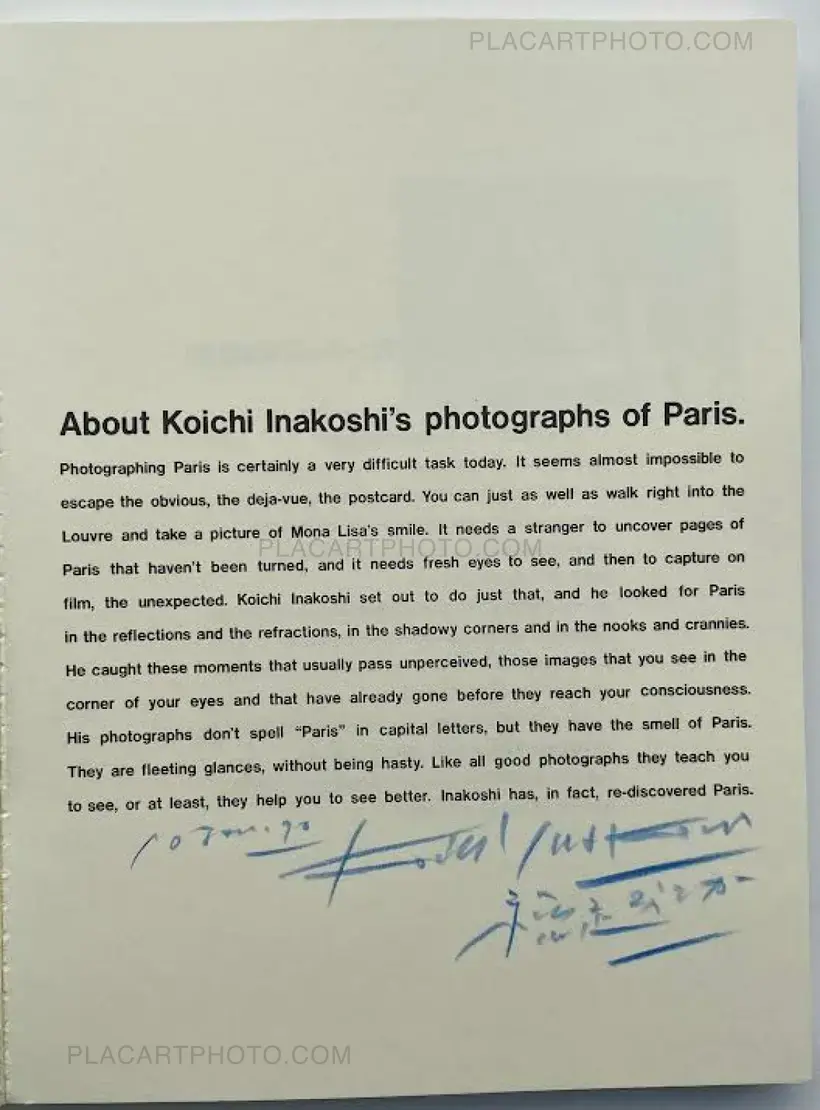 Koichi Inakoshi – PARIS 1989 (Signed)